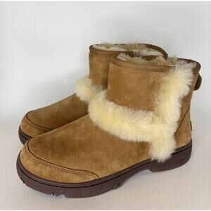 Ugg Women's 8 Sunburst Mini Boots Ankle Bootie Suede Sheepskin Chestnut